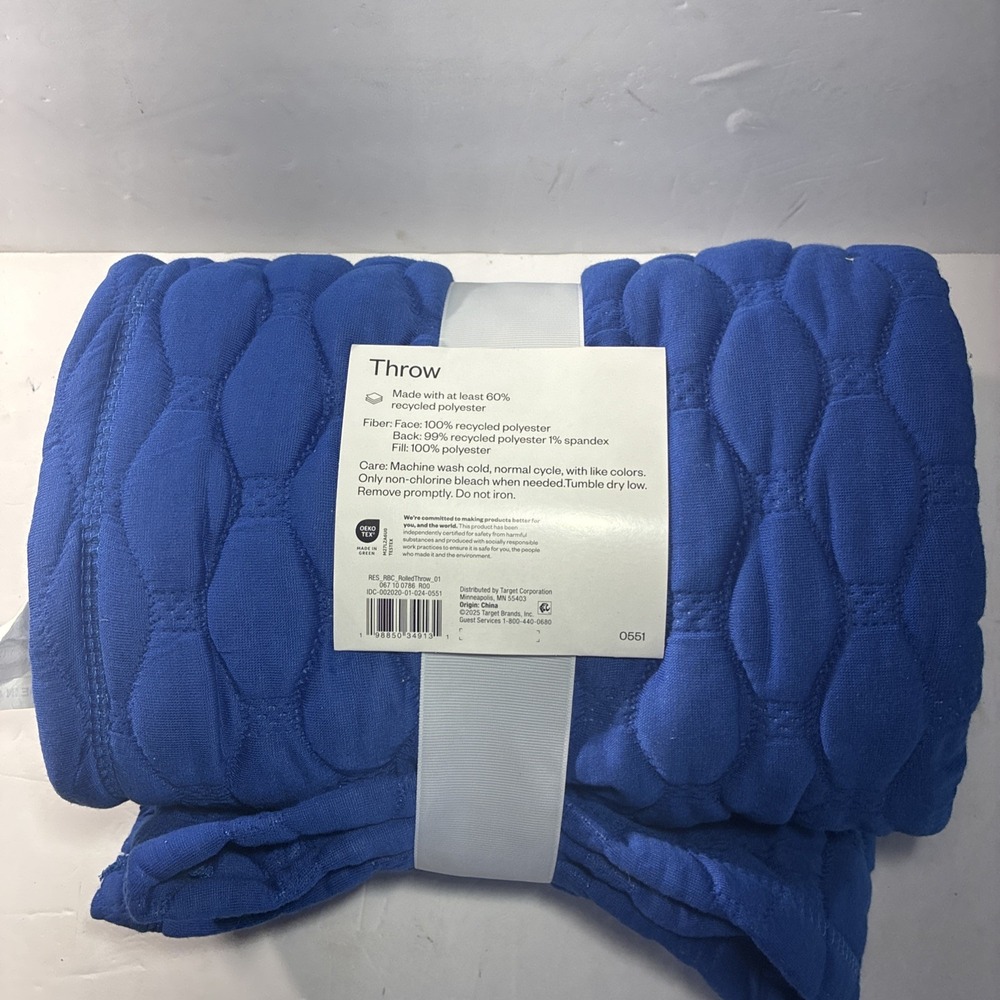 BLUE TRIPLE KNIT BLANKET HEATHERED STANDARD 50 IN X 60 IN BY ROOM ESSENTIAL - Picture 2 of 5